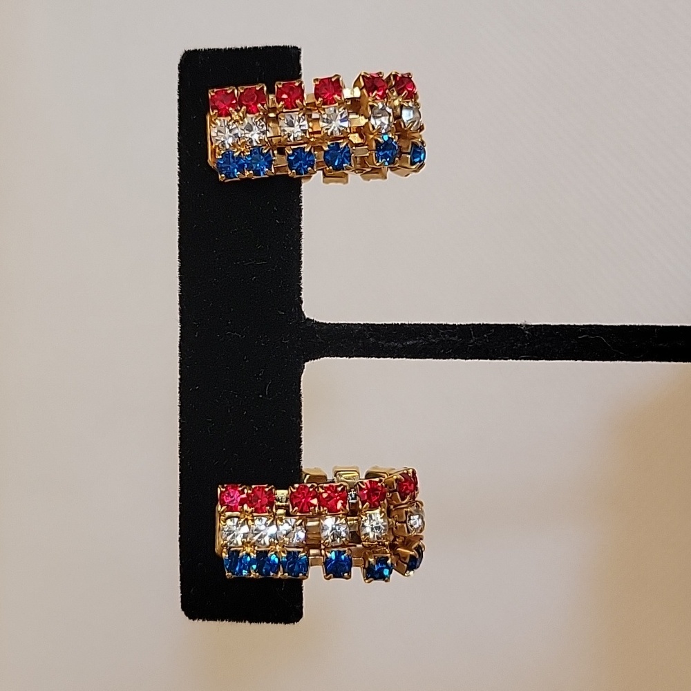 Red, white, and blue clip earrings